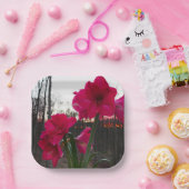 Red Amaryllis en Winter Sunrise Papieren Bordje (Feest)