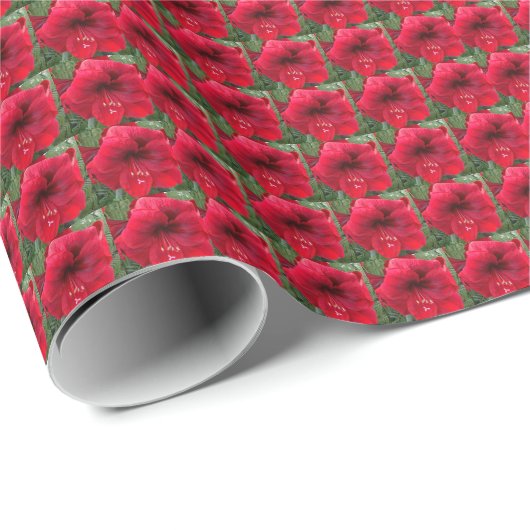 Red Amaryllis Floral Pattern Cadeaupapier (Rol Hoek)
