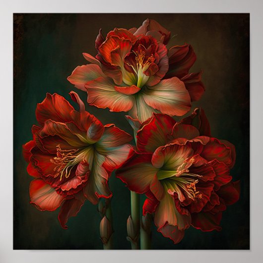 Red Amaryllis Flower Art Print Poster (Voorkant)
