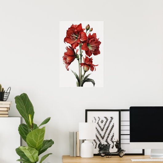 Red Amaryllis Flower Art Print Poster (Thuiskantoor)