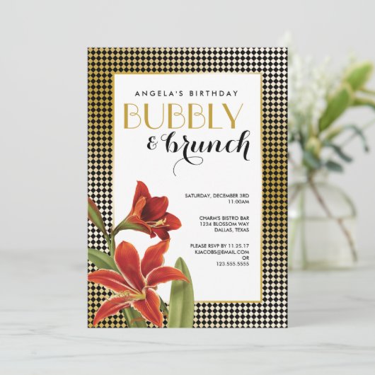 Red Amaryllis Flower Goudgecontroleerd Kaart (Staand voorkant)