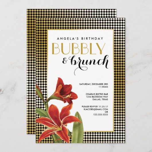 Red Amaryllis Flower Goudgecontroleerd Kaart (Voorkant / Achterkant)