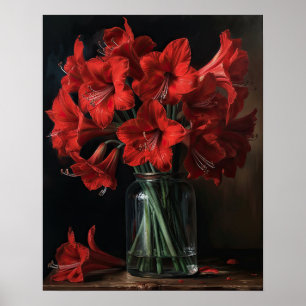 Red Amaryllis Flowers Art Print Poster