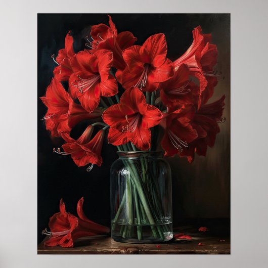 Red Amaryllis Flowers Art Print Poster (Voorkant)