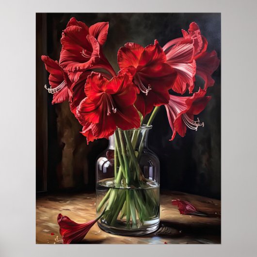 Red Amaryllis Flowers Art Print Poster (Voorkant)