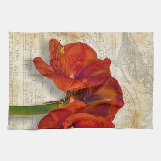 Red Amaryllis Kitchen Towel Theedoek (Horizontaal)