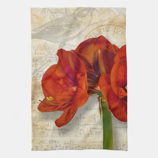 Red Amaryllis Kitchen Towel Theedoek (Verticaal)