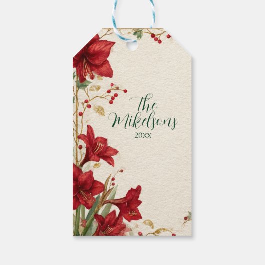 Red Amaryllis Rustic Christmas Cadeaulabel (Achterkant)