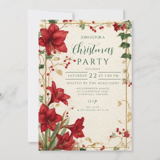 Red Amaryllis Rustic Christmas Kaart (Voorkant)