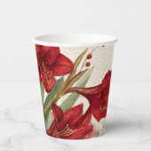 Red Amaryllis Rustic Christmas Papieren Bekers (Voorkant)