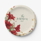 Red Amaryllis Rustic Christmas Papieren Bordje (Voorkant)