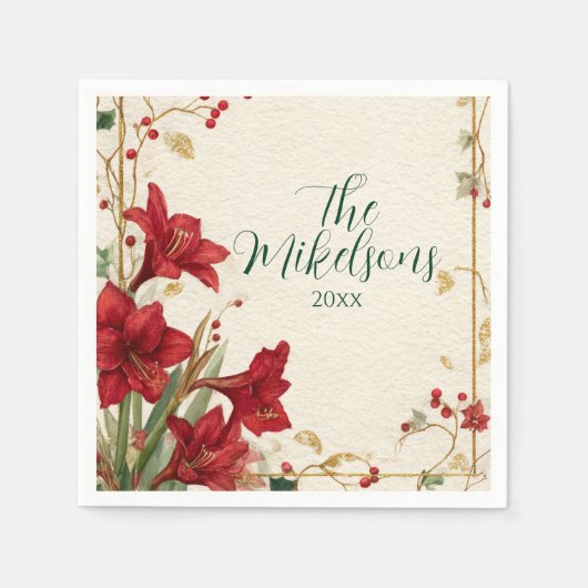 Red Amaryllis Rustic Christmas Servet (Voorkant)