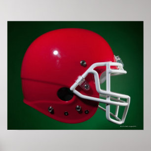 Red American football helm op groene achtergrond Poster