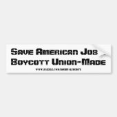 Red American Jobs!Boycott Union-Made, www.zazz... Bumpersticker (Voorkant)