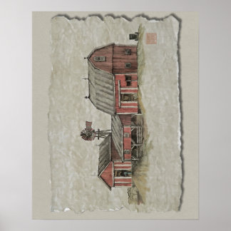 Red Amish Barn & Windmill Poster