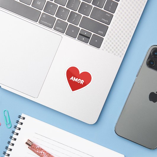 Red Amor Heart Sticker (Laptop met iPhone)