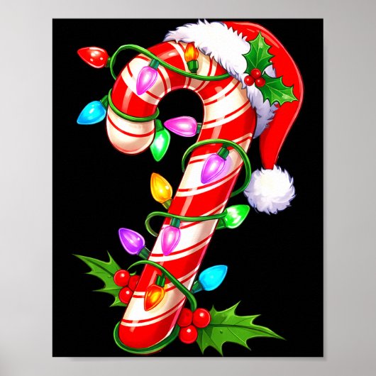 Red & White Candy Cane Crew Christmas Santa Ha Poster (Voorkant)