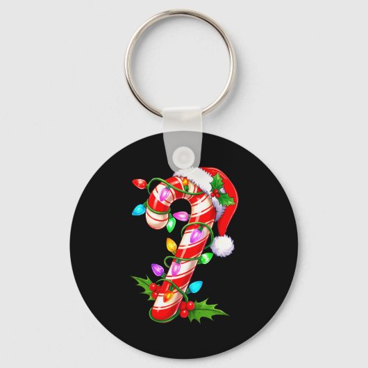 Red &amp; White Candy Cane Crew Christmas Santa Ha Sleutelhanger (Voorkant)