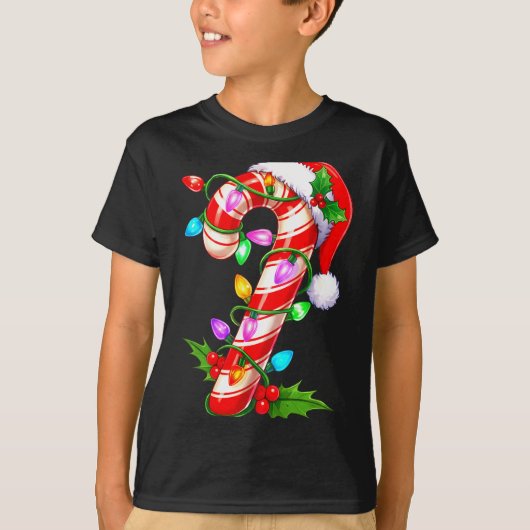 Red &amp; White Candy Cane Crew Christmas Santa Ha T-shirt (Voorkant)