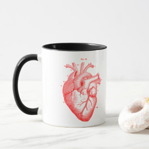 Red Anatomical Heart  Art White Black Mok