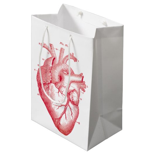 Red Anatomical Heart  Print Medium Gift Bag Cadeauzakje (Voorkant Gekanteld)