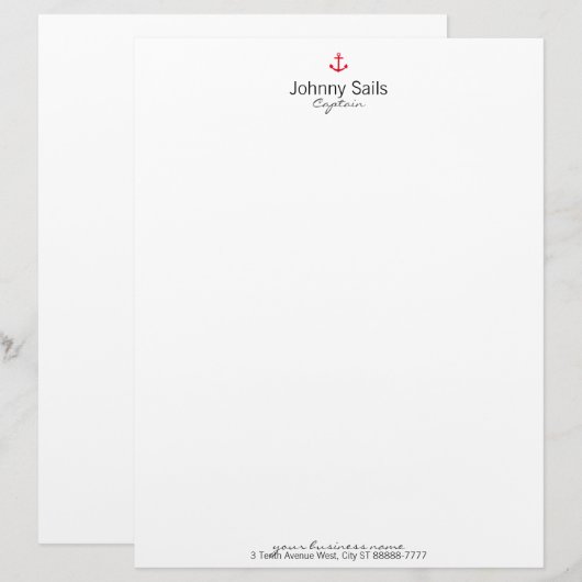 Red Anchor Gepersonaliseerd Briefhoofd (Voorkant / Achterkant)