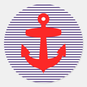 Red Anchor met Blue Sailor Stripes Ronde Sticker