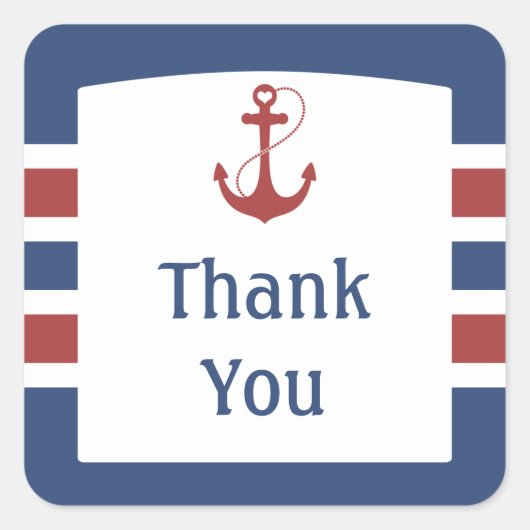 Red Anchor Nautical Bedankt Vierkante Sticker (Voorkant)