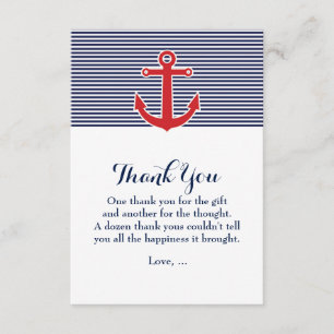 Red Anchor Nautical Blue & White - Hartelijk dank Bedankkaart
