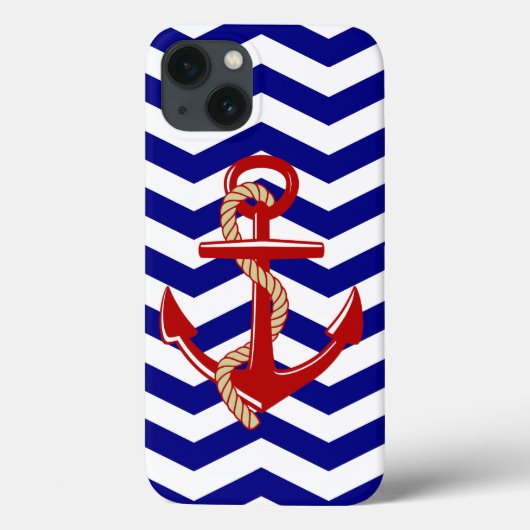 Red Anchor Nautical Chevron Stripes Case-Mate iPhone Case (Achterkant)