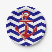 Red Anchor Nautical Chevron Stripes Papieren Bordje (Voorkant)
