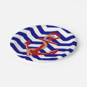 Red Anchor Nautical Chevron Stripes Papieren Bordje (Gekanteld)