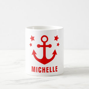 Red Anchor Nautical Clipart & Stars Koffiemok