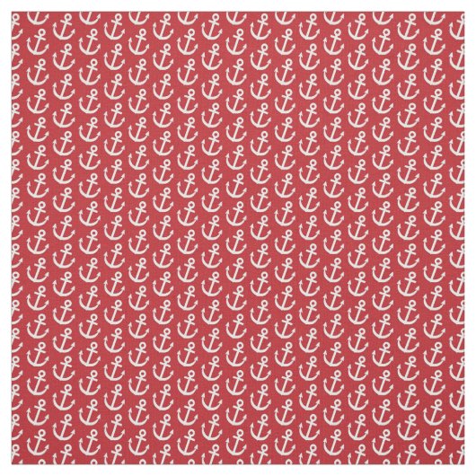 Red Anchor Nautical Pattern Stof (Swatch)