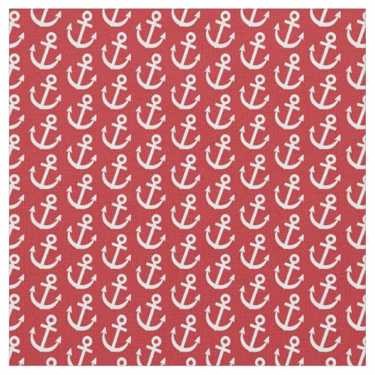 Red Anchor Nautical Pattern Stof (Close Up)