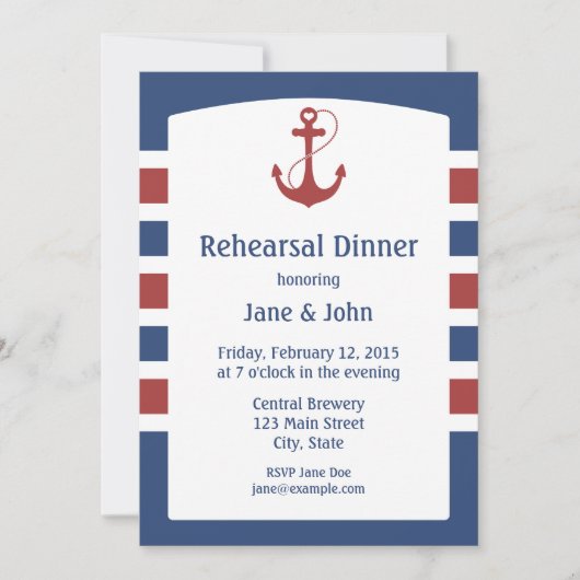 Red Anchor Nautical Rehearsal Dinner Invitations Kaart (Voorkant)
