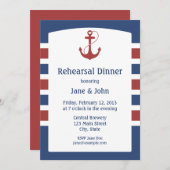 Red Anchor Nautical Rehearsal Dinner Invitations Kaart (Voorkant / Achterkant)