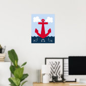 Red Anchor Nautical Sealife Art Afdrukken 2 van 4 Poster (Thuiskantoor)