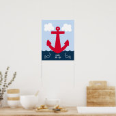 Red Anchor Nautical Sealife Art Afdrukken 2 van 4 Poster (Keuken)