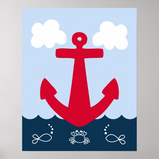 Red Anchor Nautical Sealife Art Afdrukken 2 van 4 Poster (Voorkant)