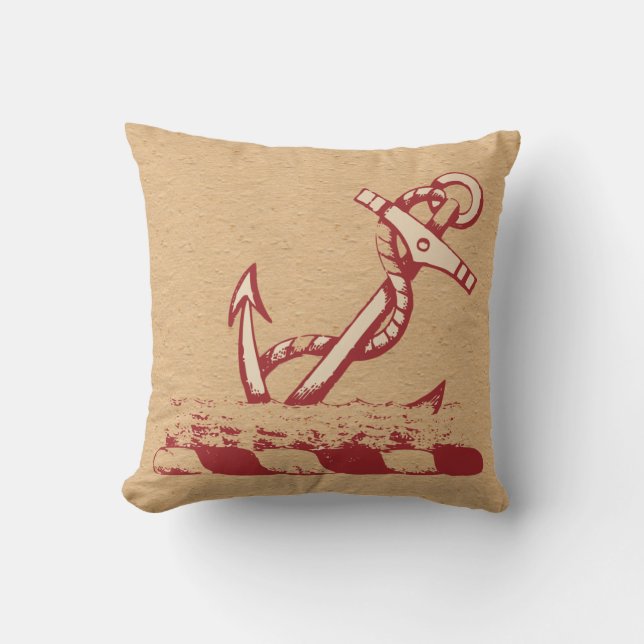 Red Anchor op een Nubby Tan Background Pillow Kussen (Voorkant)