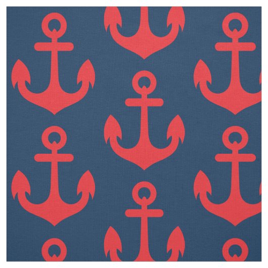 Red Anchor op Navy Blue Background Pattern Stof (Swatch)