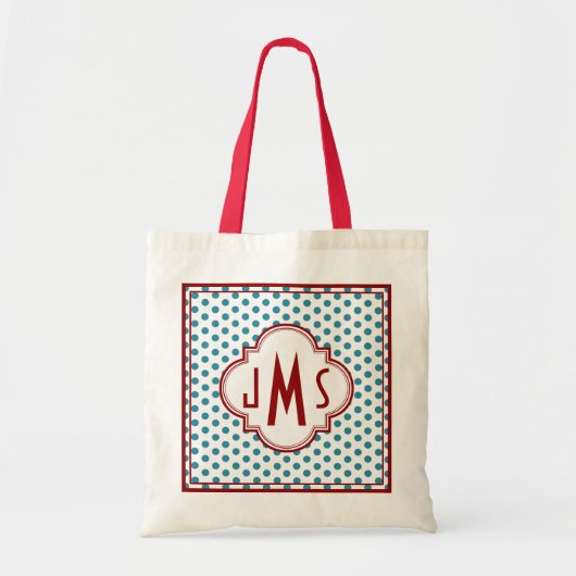 Red and Aqua Polka Dot Monogram Bag Tote Bag (Voorkant)