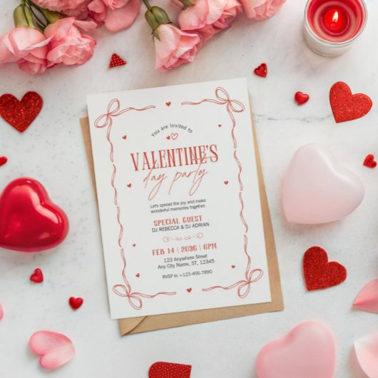 Red And Beige Valentine's Day Party Invitation Kaart