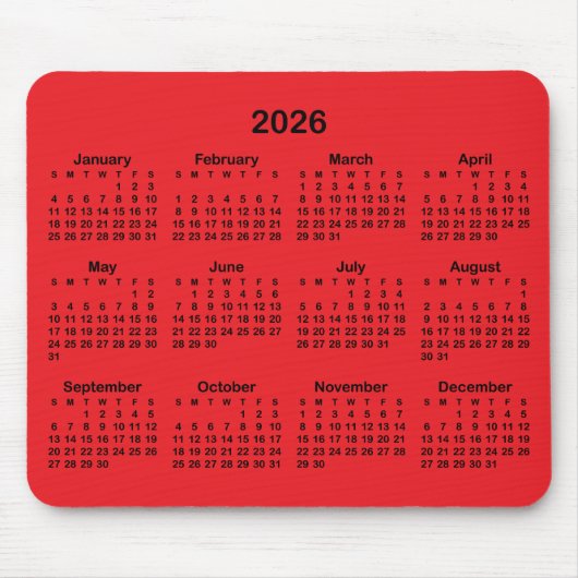 Red and Black 2026 Calendar Muismat (Voorkant)