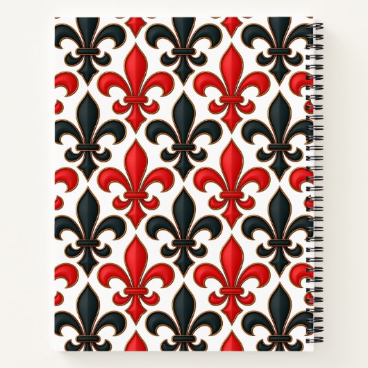 Red and Black Baroque Fleur-de-lis Pattern Design  Notitieboek (Achterkant)