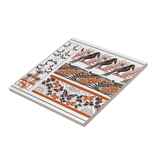 red and black Birds fish Butterfly art pattern Tegeltje (Zijkant)