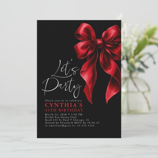 Red and Black Bow Luxury Elegant Gala Birthday Kaart (Staand voorkant)