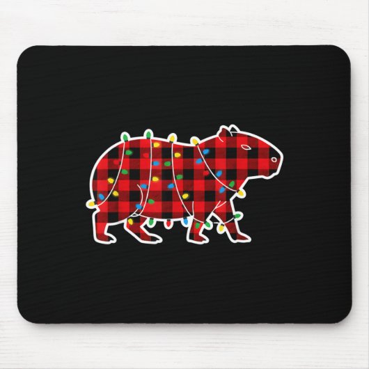 Red And Black Buffalo Plaid Capybara Christmas Lig Muismat (Voorkant)