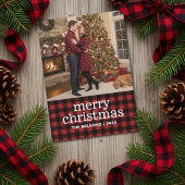 Red and Black Buffalo Plaid Merry Christmas Photo Feestdagenkaart